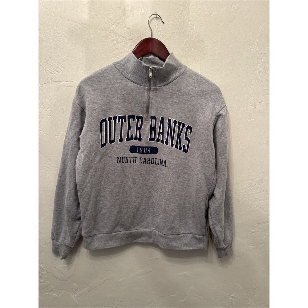Outer Banks North Carolina Quarter Zip Pullover Sweatshirt Gray Size Small